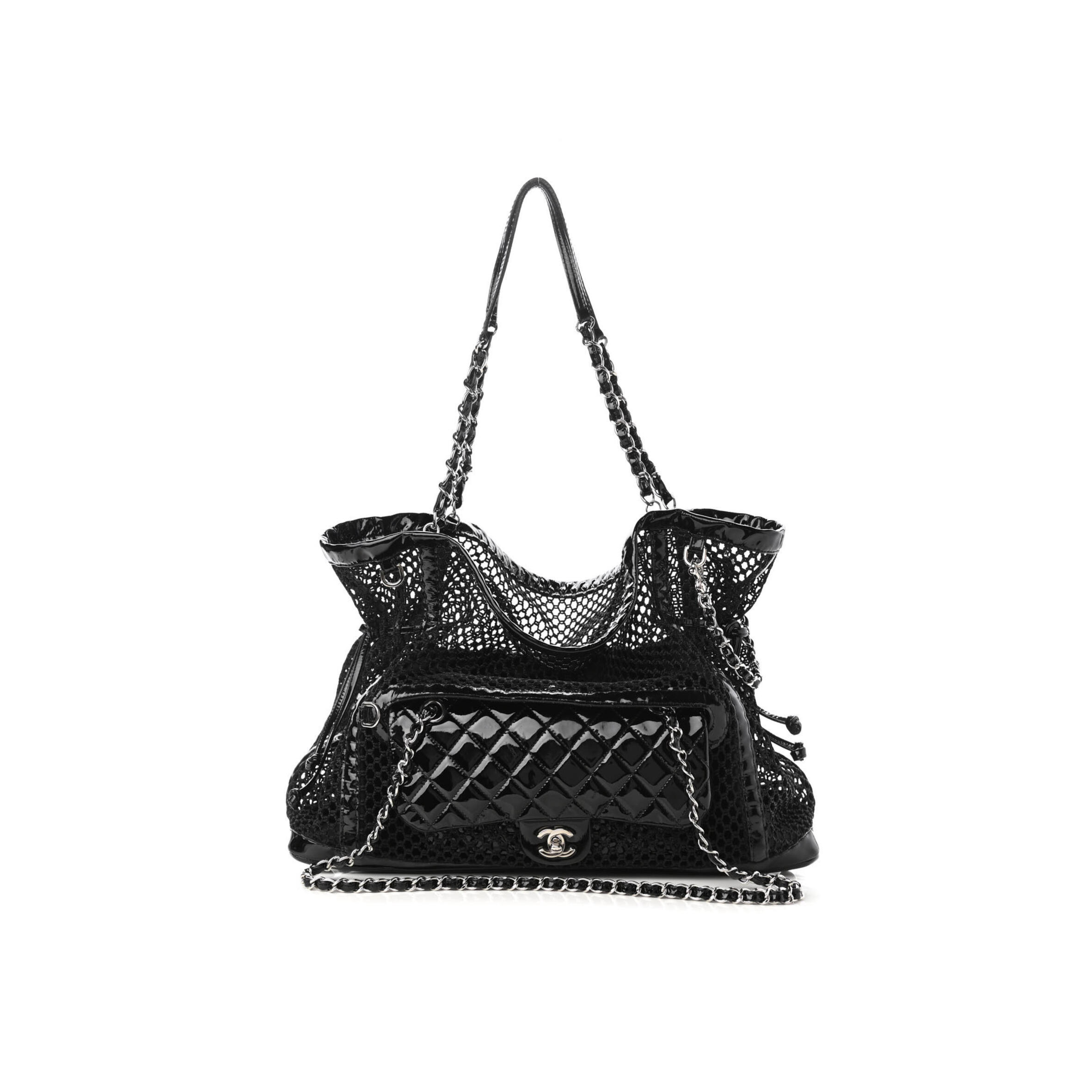 CHANEL PATENT NET LARGE LA MADRAGUE TOTE BLACK 1124296 (36*34*12cm)
